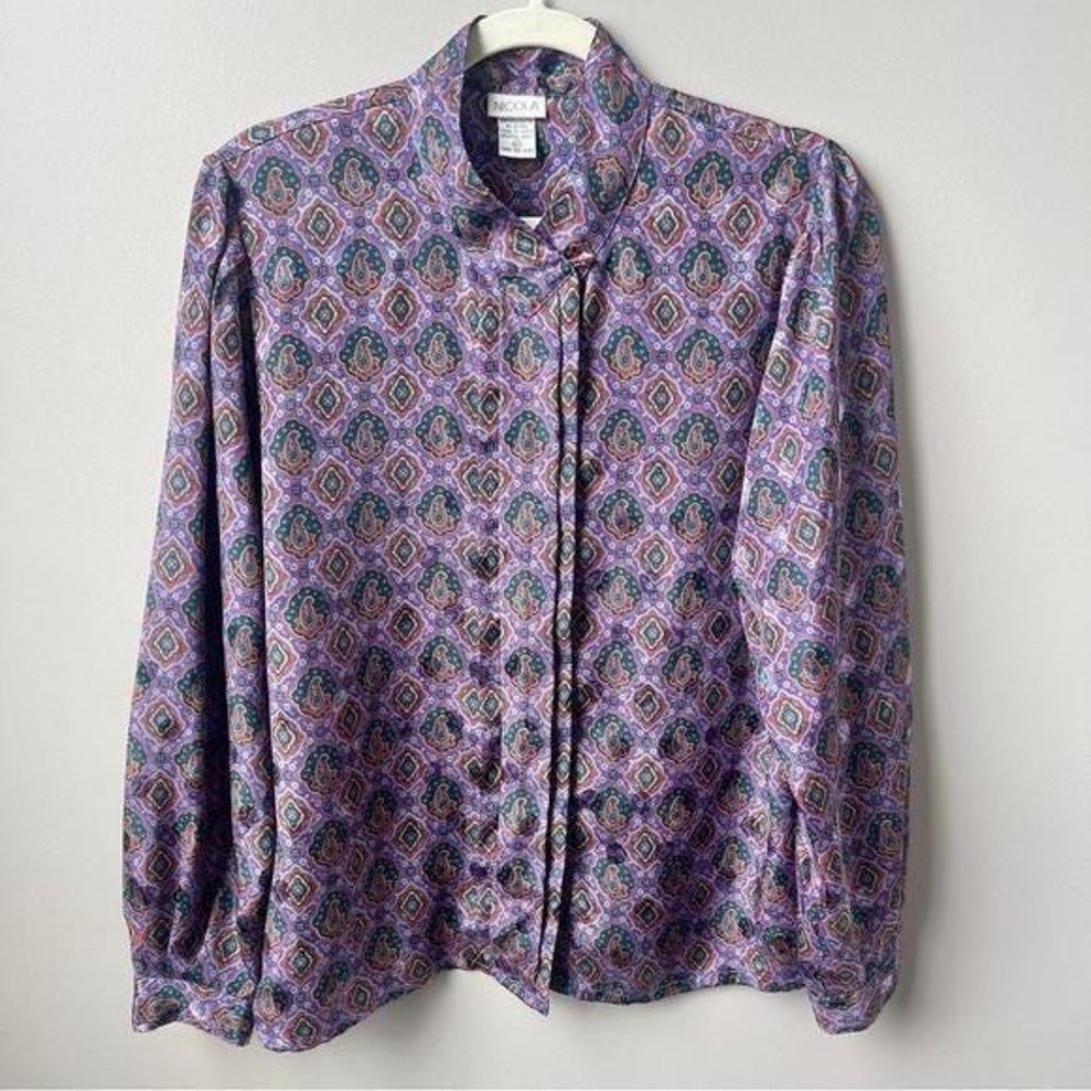 Vintage Blouse Women's Large Lavender Purple Paisley Mod Retro Office Feminine
